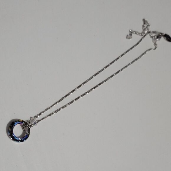 Silver Figaro Chain With Round Crystal 18" Necklace - Picture 3 of 11